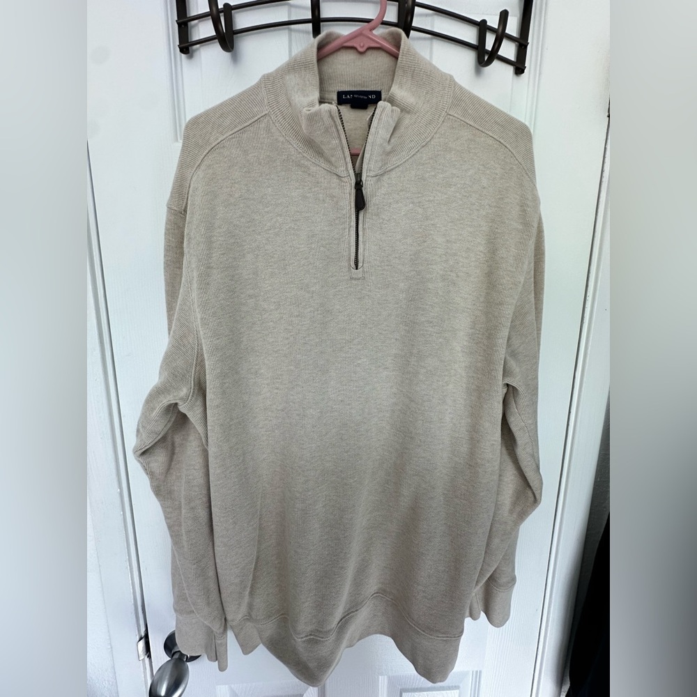 Lands End Men's Knit 1/4 Zip Cream Heather Pullover-
XL